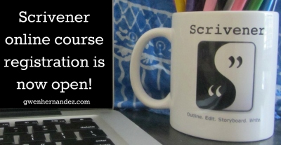 Image of Scrivener mug and course announcement